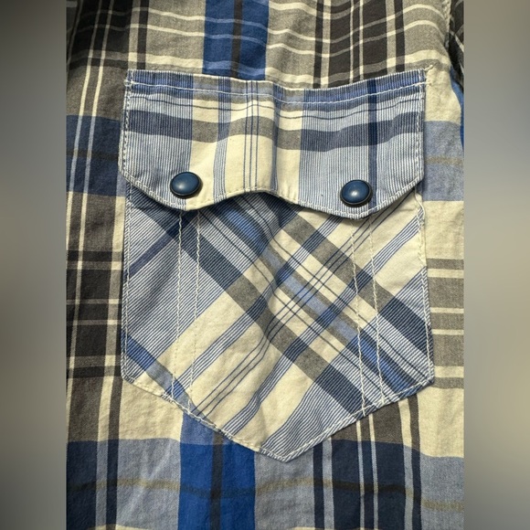 American Rag Long Sleeve Blue Plaid Western Style Button Up Shirt - Size Large - Picture 5 of 5